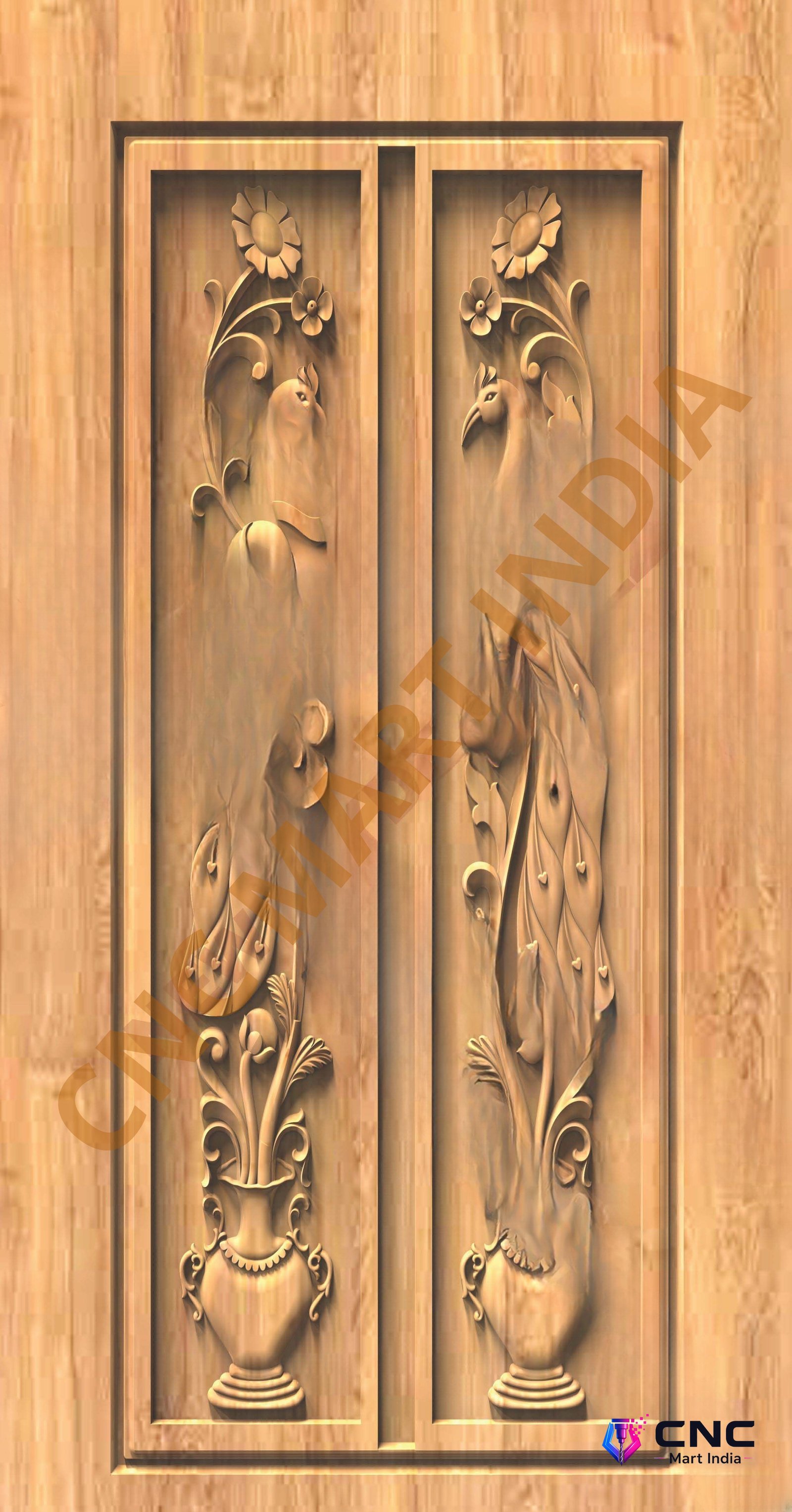 GSK EMBOSSING - EMD-95 Peacock and Floral Vase Artistic Door 3D Relief Model